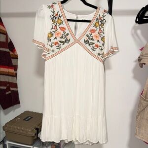 Floral Embroidered White Dress